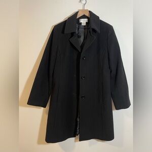 Jones Sport Black 3 Button Trench Pea Coat Wool Nylon Cashmere Blend Size 14